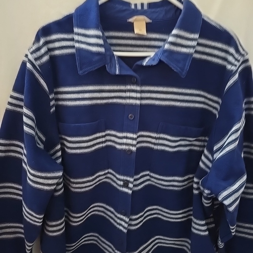 Duluth Trading Co Women's Shacket Blue White‎ Stripe Flannel Cotton Plus Size 4X - Picture 2 of 14